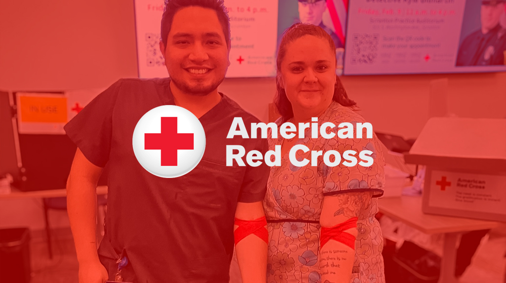American red cross blood drive banner image with The Wright Center logo